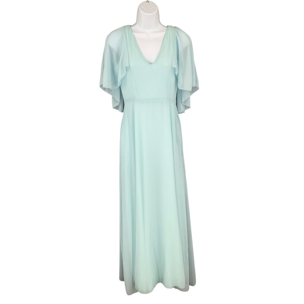 Boohoo Maxi Dress US 6 Chiffon Blue Flutter Sleeve Evening Gown Fairy Whimsigoth